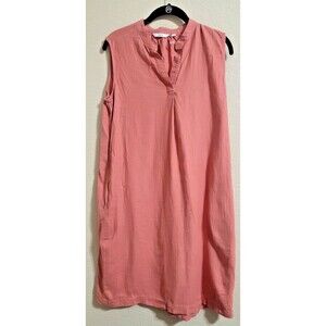 NEW Uniqlo Midi Dress Womens Medium Linen Blend Sleeveless Coral Shift Pockets